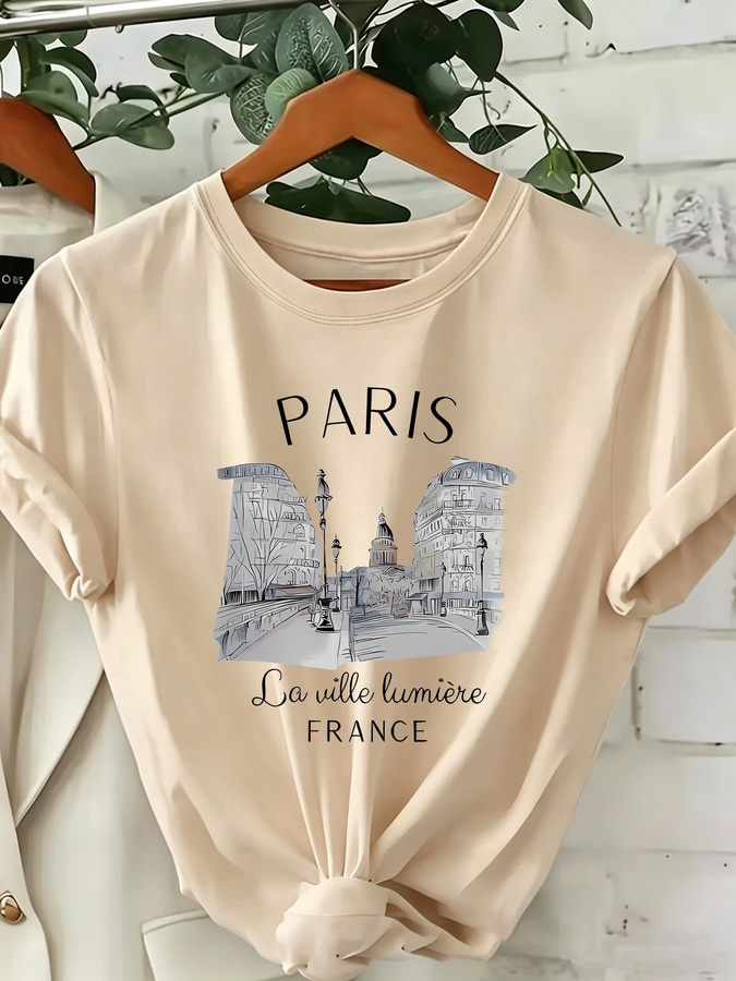 Summer Clothing In Paris - 2026 New Women's Paris Print Crew