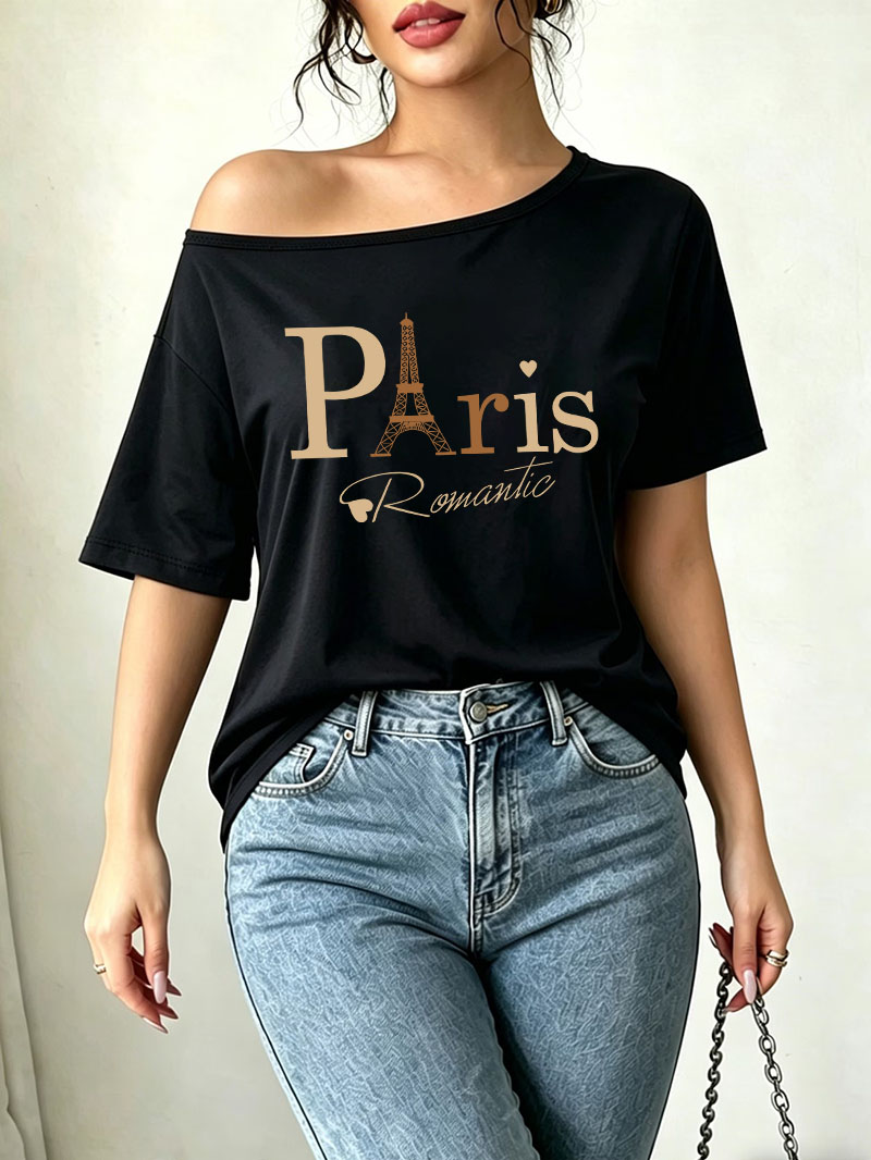 Summer Clothing In Paris - Aesthetic Paris Letter Print T-shirt Off