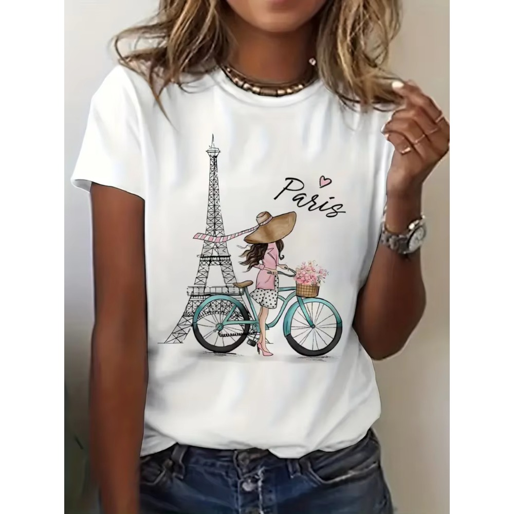 Y2k Paris Girl with Bike Print - đánh giá và giá Summer Clothing In Paris