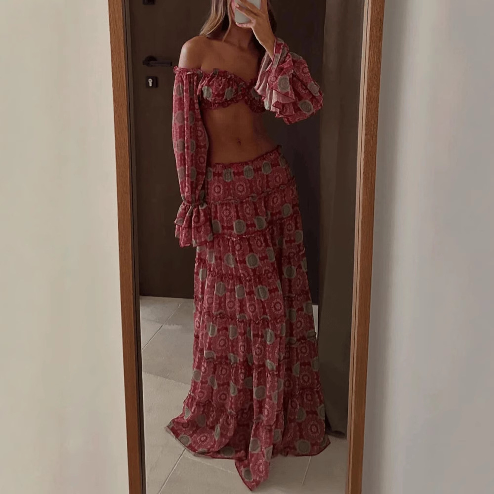 Vintage Print Skirt Two Piece  - đánh giá và giá Summer Vacation Clothing Women