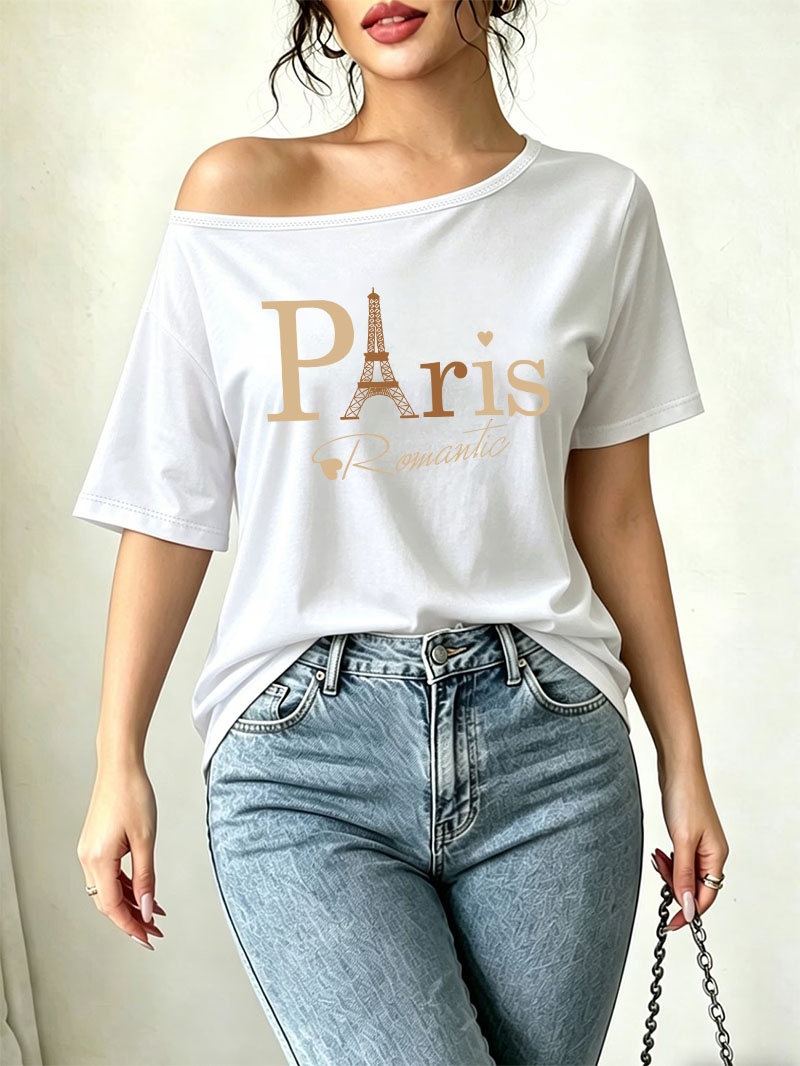 Aesthetic Paris Letter Print T - đánh giá và giá Summer Clothing In Paris